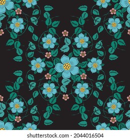 Vector Trellis floral dark seamless pattern background.