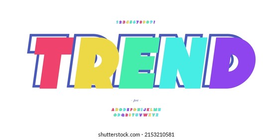 Vector trend 3d font colorful modern typography style for infographics, motion graphics, video, promotion, decoration, logotype, party poster, t shirt, book, animation, banner. 10 eps