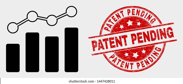 Vector trend chart icon and Patent Pending seal stamp. Red round grunge seal stamp with Patent Pending text. Vector combination for trend chart in flat style. Black isolated trend chart symbol.