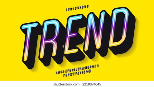 Vector trend font 3d bold colorful style modern typography
