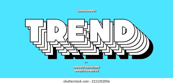 Vector trend font 3d style cool typography for infographics, motion graphics, video, promotion, decoration, logotype, party poster, t shirt, book, animation, banner, game, printing. 10 eps