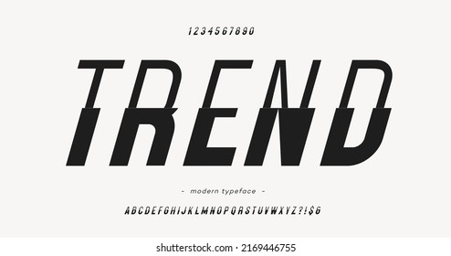 Tipografía de tendencia vectorial estilo inclinado moderna tipografía para decoración, industrial, logo, afiche, camiseta, libro, tarjeta, banner de venta, impresión en tela. Genial tipo de letra 3d. Alfabeto de moda. 10 pasos