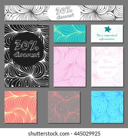 Vector trend pattern design example of banner poster business card form advertisement and flyer. Variant of design pattern brand document. Drawing attention to promotion discount new and special offer