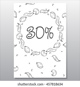 Vector trend poster discounts. Hand-drawn design shares with doodle petals