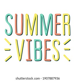 vector trending handwritten lettering  "summer vibes" isolated on white background. can be used for various types of illustrations, advertisements, posters, web design elements, T-shirt prints.