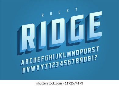 Vector trendy 3d display font design, alphabet, typeface, letters and numbers.