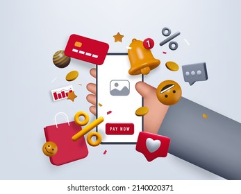 Vector trendy 3D illustration with mobile phone in hands