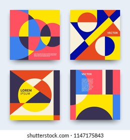 Colección de cubiertas de geometría abstracta de tendencia vectorial. Banderas retro geométricas de colores modernos. Diseño de plantillas creativas mínimas. Composición de fondo del cartel.