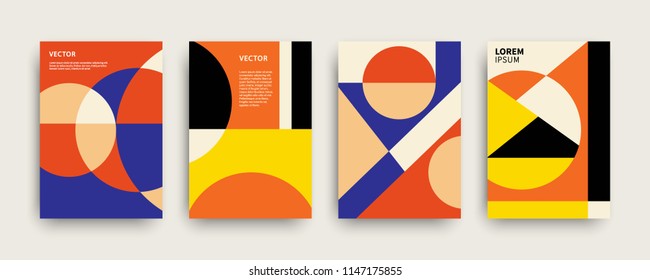 Vector trendy abstract geometry covers collection. Modern colorful retro geometric banners set. Minimal creative templates design. Poster background composition.