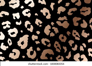 Vector Trendy abstract rose gold leopard horizontal background. Wild animal cheetah skin metallic bronze texture on black background for fashion print design, cover, wallpaper, social media, flyer