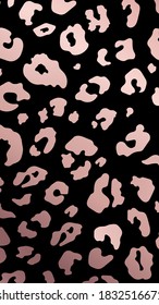 Vector Trendy Abstract Rose Gold Leopard Vertical Background. Wild Animal Cheetah Skin Metallic Pink Texture On Black Background For Fashion Print Design, Smartphone Cover, Wallpaper, Social Media.