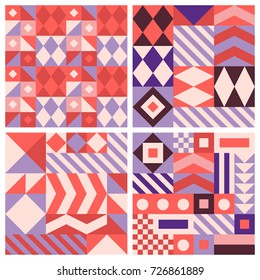 Vector trendy abstract seamless patterns in modern minimal style with geometric shapes and stripes - design templates for packaging, banners, prints, stationery and posters 