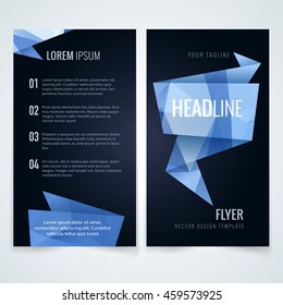 vector trendy ad card or folder design template with blue origami shape texture on darkness scene texture abstract background scene digital performance fashionable dark marketing blue fancy print conc
