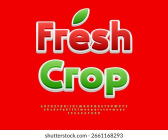Vektor Trendy Werbung Fresh Crop. Klassische grüne Schrift. Dekorative Alphabet Buchstaben und Zahlen gesetzt