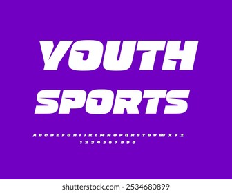 Vector trendy advertisement Youth Sports. Unique White Font. Modern Alphabet Letters and Numbers set