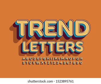 Letras y números de alfabeto de moda vectores. Fuente en mayúsculas brillante.