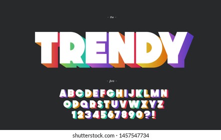 Vector trendy alphabet modern typography colorful style for festive, game, event, decoration, motion, video, infographic, poster, t shirt, book, banner, printing. Cool font. 10 eps