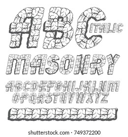 Vector trendy ancient capital English alphabet letters, abc collection. Bold italic font, typescript can be used in art creation. Created using masonry texture.