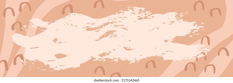 Vector trendy background with copy space. Abstract shapes, brush texture. Long horizontal banner.