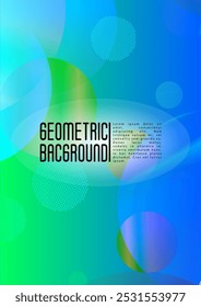 Vector Trendy Background with Gradient Mesh Holographic Circles. Bright Geometric Page Design with Lines, Dots, Round Shapes. Memphis Print for your Business Layout.