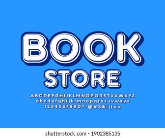 Vektorgrafik-Banner Buchladen. Alphabet-Buchstaben und -Zahlen für Blau und Weiß
