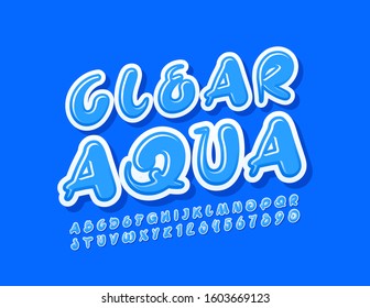 Vector trendy Banner Clear Aqua. Blue Creative Font. Sticker style Alphabet Letters and Numbers