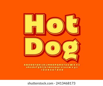 Vector trendy banner Hot Dog. Bright Stylish Font. Modern Alphabet Letters and Numbers