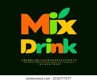 Vector trendy banner Mix Drink with decorative Font. Colorful set of Alphabet Letters and Numbers