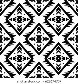 Vector trendy black and white seamless decorative ethnic pattern. Boho geometric style.