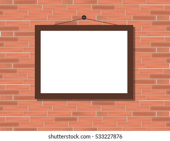 Vector trendy blank poster on the red brick wall realistic mockup. High quality design element.