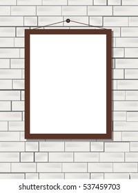 Vector trendy blank poster on the white brick wall realistic mockup. High quality design element.