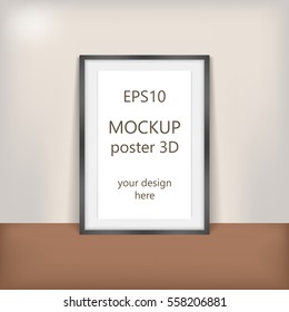 Vector trendy blank poster on the white wall realistic mockup (mock up). High quality design element.