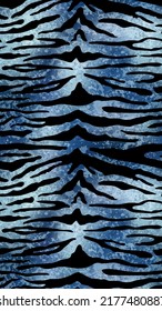 Vector Trendy blue metallic tiger abstract vertical background. Shiny wild animal black tiger stripes texture on blue gold foil background for social media banner, cover, phone wallpaper.