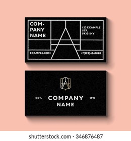 Vector trendy business card template with monogram logo of letter A. High quality design element.