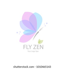 Vector trendy butterfly icon and logo in pastel colors for flower store, beauty salon, spa or yoga studio, organic cosmetics, alternative medicine, badges, emblems, logotypes. Flat style symbol