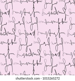 Vector trendy calligraphy pattern. Simple typography hand drawn text ornament. Fabric modern decoration template. Scrapbook cover. Retro lettering decoration