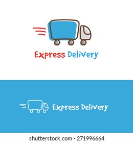 Vector Trendy Cartoon Truck Logotype. Express Delivery Logo.