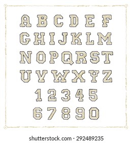 Vector trendy college sport style hand drawn font. High quality design element.