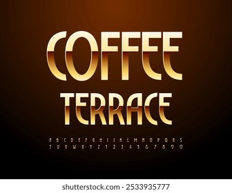 Vektor trendy Konzept Kaffee Terrasse. Stilvolle goldene Schrift. Moderne exklusive Buchstaben und Zahlen setzen.