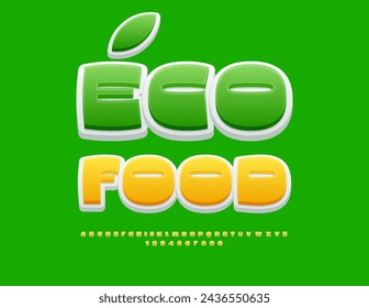 Vector trendy concept Eco Food. Cool Sunny Font. Creative 3D Alphabet Letters und Numbers.