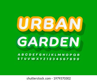 Vector trendy concept Urban Garden. Green sticker Font. Creative Alphabet Letters and Numbers set