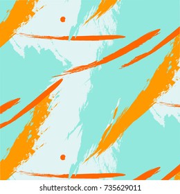 Vector trendy contrast fantasy freehand composition with mint orange brush stroke pattern. Speed style dynamic art. Modern stain grunge background