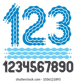 Vector trendy, cool numbers collection. Rounded bold numerals from 0 to 9 can be used in retro, disco, pop poster design. Made with flowing lines.