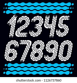 Vector trendy, cool numbers collection. Rounded bold italic numerals from 0 to 9 can be used in retro, disco, pop poster design. Created using waves, flowing lines.