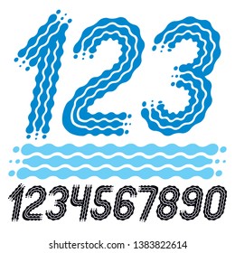 Vector trendy, cool numbers collection. Rounded bold italic numerals from 0 to 9 can be used in retro, disco, pop poster design. Made using flow, wavy lines.