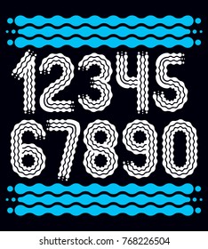Vector trendy, cool numbers collection. Rounded bold numerals from 0 to 9 can be used in retro, disco, pop poster design. Made using flow, wavy lines.