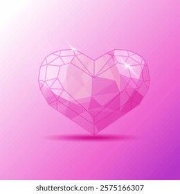 Vector trendy crystal bright pink gem icon on gradient background. Happy Valentine's Day. EPS 10. Hand drawn. Not AI. Fully editable vector. Element for web, app, greeting card, decor, game, design.