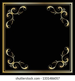 Vector trendy design template for wedding or birthday invitation, brochure, poster or business card. Geometric  gold pattern.Vintage retro golden frame in Art Deco style.