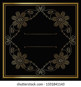 Vector trendy design template for wedding or birthday invitation, brochure, poster or business card. Geometric  gold pattern.Vintage retro golden frame in Art Deco style.