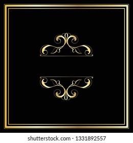 Vector trendy design template for wedding or birthday invitation, brochure, poster or business card. Geometric  gold pattern.Vintage retro golden frame in Art Deco style.
